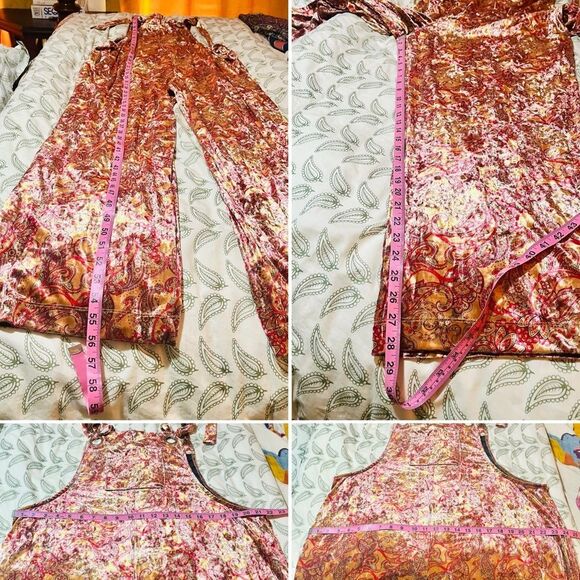 Modcloth Jazzy Jewel Overalls Paisley Crushed Velvet Jumpsuit Gold Red XL NWT - Picture 12 of 12